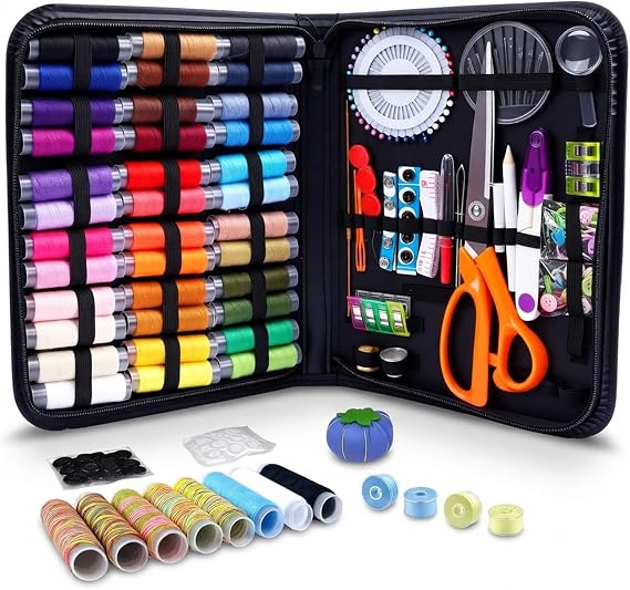 GABTRUK 304PCS Adult Sewing Kit, 43 Colors Thread & Ergonomic Scissors, Portable PU Leather Mending Supplies for Travel Home Beginners