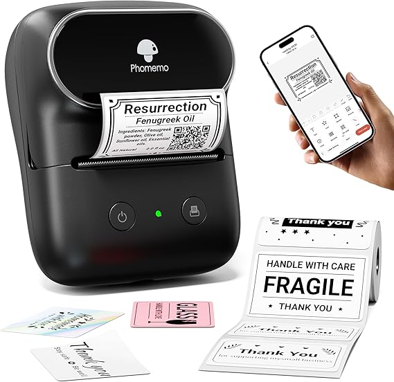 Phomemo M108 Label Maker Machine, Bluetooth Label Printer | Sticker Printer with 500+ Templates, Portable Label Printer for Office, School, Home, Small Business, Logo, Clothing, Black
