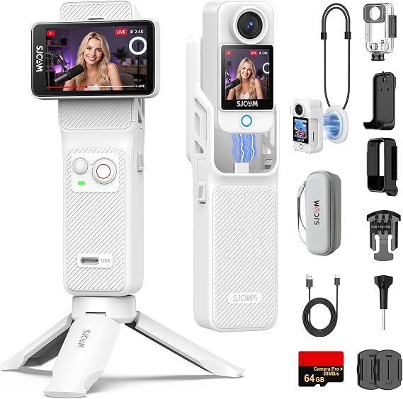 SJCAM C400 4K 3IN1 Vlogging Camera with 7H Long Recording,POV cam | 154 Wide Angle, 2.29'' Touch Screen, 30M Waterproof, 5G WiFi, 64GB Card, POV Cam for YouTube