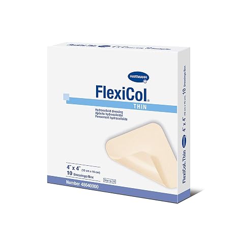 Hartmann 48640000 Flexicol Hydrocolloid Dressing, Thin, 4" Length, 4" Width (Pack of 10)