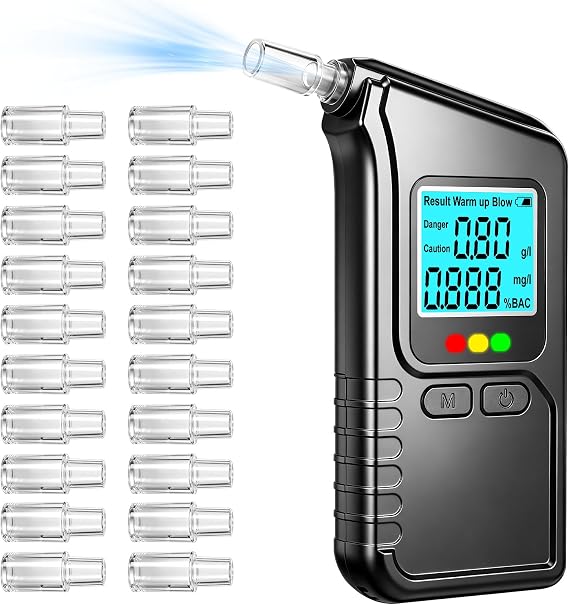Portable Breathalyzer for Alcohol, Digital BAC Tester with 20 Mouthpieces