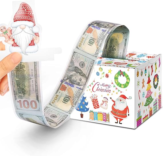 Christmas Money Box for Cash Gift Pull, Money Holder Cash Gift for Kids Adults, DIY Fun Holiday Cash Box, Surprise Gift Box for Parents, Lovers and Friends, Includes 50Pcs Transparent Bags (White)