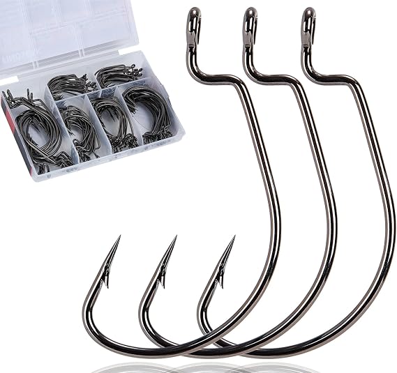EWG Worm Hooks Set, 120Pcs Offset Bass Fishing Hooks