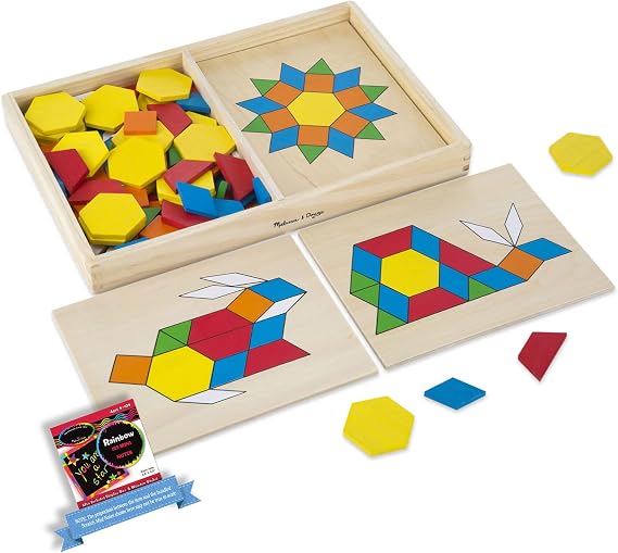 Melissa & Doug Pattern Blocks and Boards: Classic Toy Bundle with 1 Theme Compatible M&D Scratch Fun Mini-Pad (90029)