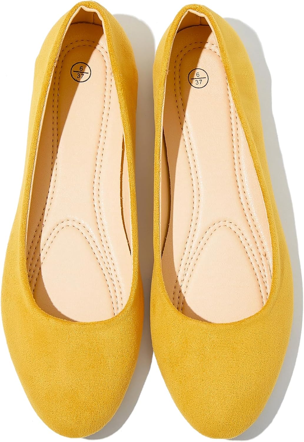 Shupua Flats Womens Round Toe Flats Shoes Dressy Black Ballet Flats Comfortable Ladies Dress Shoes Ballerina Flats for Work, Yellow, 5