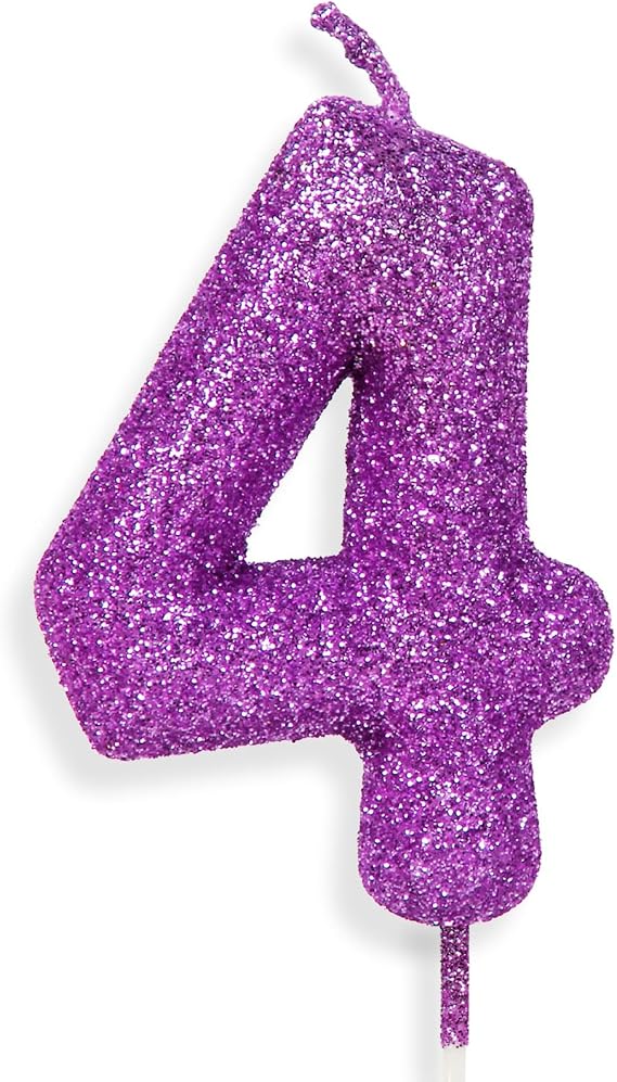 4th Glitter Birthday Candles, Purple Pink Birthday Number Candle for Cake Topper Decorations for Girls Birthday Party Wedding Anniversary Celebration Supplies