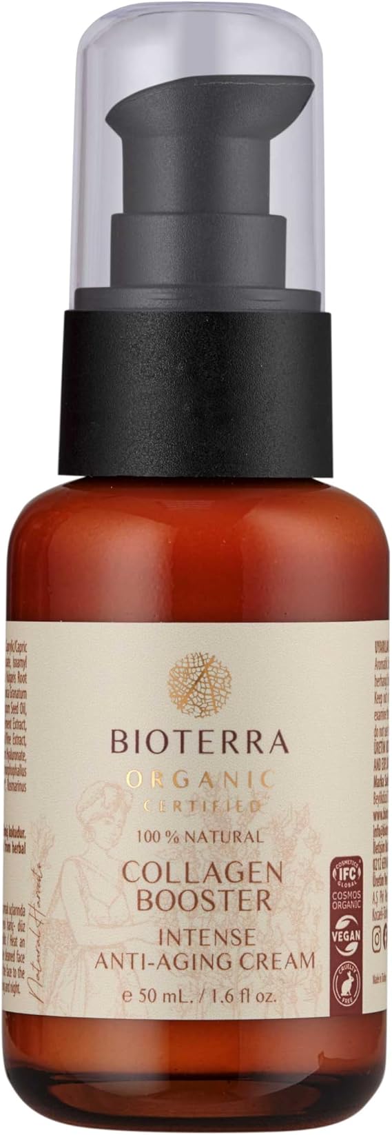 Bioterra Organic Collagen Booster Intense Anti-Aging Cream, Natural Ingredients, Face Moisturiser for Ultimate Glow, Cruelty-Free, 50 ml