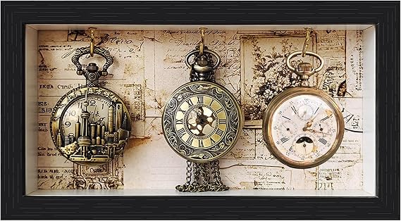 Pocket Watch Shadow Box Photo Frame, 3-Pocket Watch Display case- Keychain Display Box Also Holds a Fishing Lure or Pocket Watch - Keychain Collection displays for Home and Kitchen.