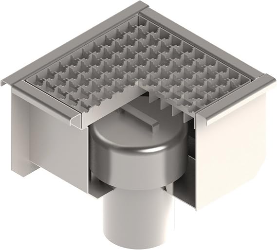 Vodaland - 12x12 Stainless Steel Floor Drain Floor Sink with Anti Slip Grate, Hydro Lock, and 4" Vertical Outlet