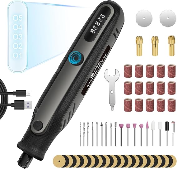 HARDELL Cordless Rotary Tool, 5-Speed Mini Rotary Tool Kit, Display Screen, Type-C Charging, Rotary Tools with 69 Accessories for Cutting, Engraving, Sanding, Drilling, Polishing, Grinding, DIY Crafts