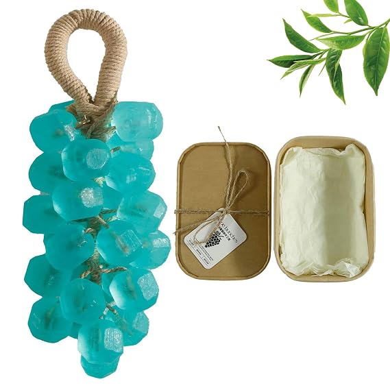 Crystal Grape Soap, Personalized Original Handmade Crystal Grape Soap for Gentle Cleansing, Decorative Grapes Cluster Gift Set for Bath (1, Tee tree)