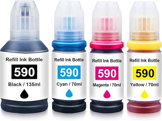 B-T uyumlu mürekkep şişesi yedek EcoTank Canon GI-590 GI 590 için Canon PIXMA G1400 G1500 G1510 G2400 G2500 G2510 G3400 G3500 G3510 G4500 G4500 G4500 510 Impres. oras (4 paket)