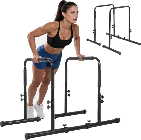 Dip Bar, Dip Stand, Foldable, Dividable, Load Capacity 440.1 lbs 200 kg, Height Adjustable, Pull Ups, Dips, Push Up Bar, Slim, Fitness, Muscle Training, Chinning Stand, Home Gym, Abs
