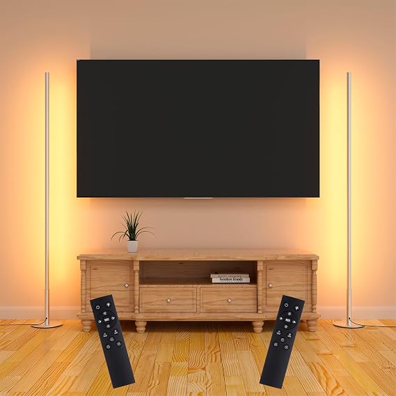 Marlrin 2 Pack Corner Floor Lamps, Dimmable LED Standing Lights, Silver