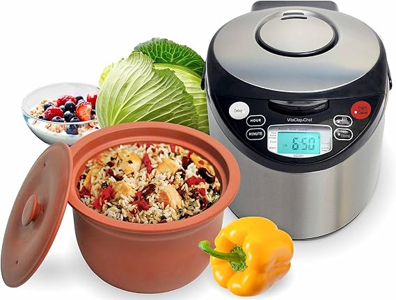 VitaClay Smart Organic Clay Pot Multi Cooker - Toxin Free Clay Rice Cooker, Delay Start Slow Cooker, Stew Cooker, Electric Soup Pot, Yogurt Maker, with Natural Earthen Clay Crock, 6 Cup / 3.2-Quart