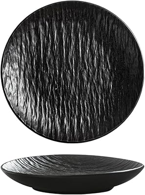 Dxcaicc Dinner Plate 2 Pieces Set Deep Ceramic Plates Pasta Salad Tableware Japanese-Inspired Minimalist Round Western Dishes for Microwave Ovens,Black,8inches