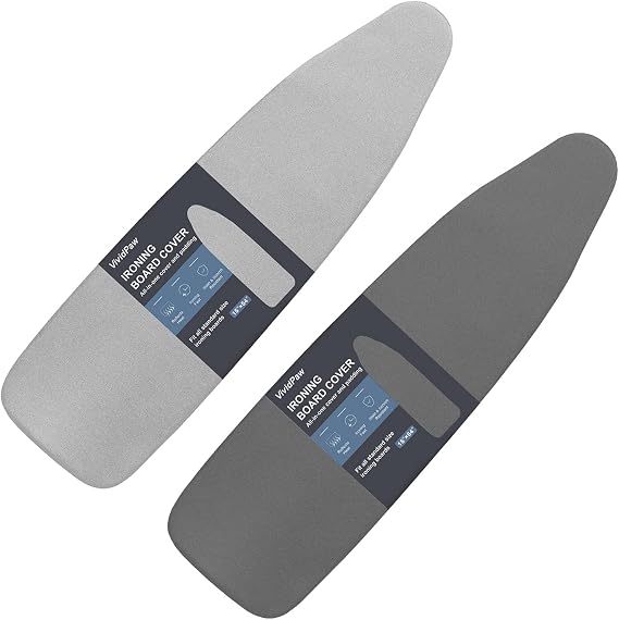 VividPaw Ironing Board Cover and Pad Standard Size 1554, Value Pack (Grey and Black)