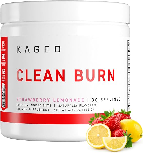 Kaged Thermogenic Powder Clean Burn Strawberry Lemonade Men & Women Weight Management Supplement Organic Caffeine Apple Cider Vinegar 30 Servings