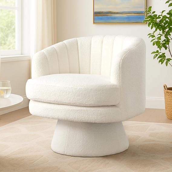 Bonzy Home Swivel Accent Chair,Modern Upholstered 360 Degree Swivel Barrel Armchair for Living Room Bedroom,Comfy Velvet Chair with Round Seat and Curved Back,Beige