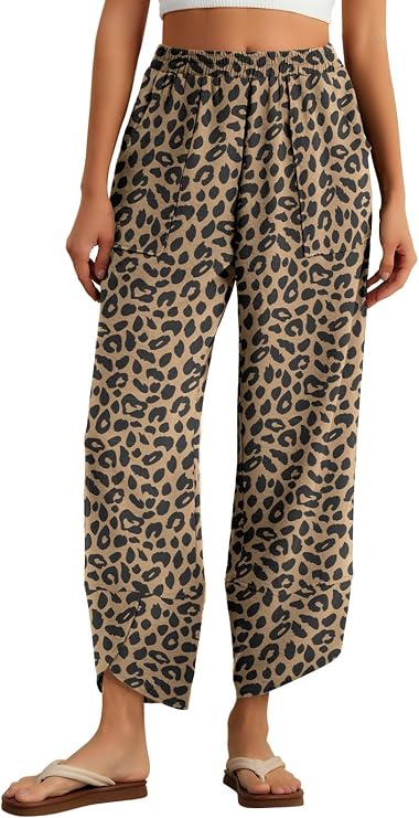 Feiersi Womens Baggy Wide Leg Pants Elastic Waisted Casual Palazzo Harem Pants Summer Beach Trousers