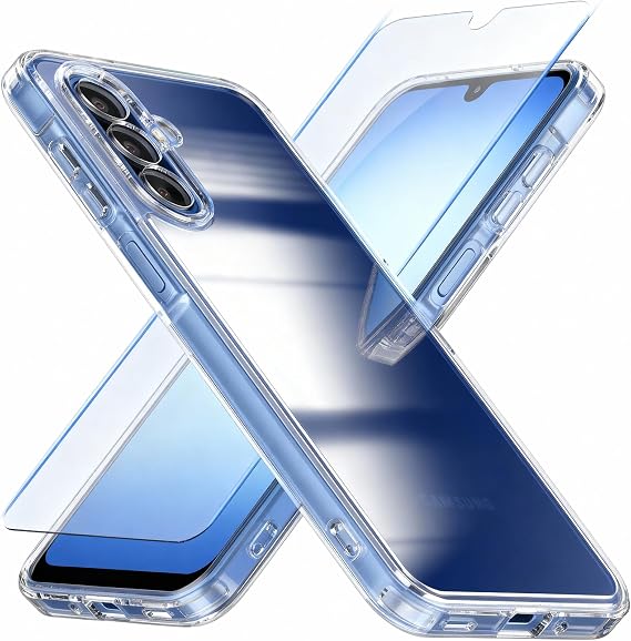 Cresee Case for Samsung Galaxy A17 5G / 4G + Screen Protector Tempered Glass - Clear Phone Case Hard Back + Soft TPU Bumper Hybrid Shockproof Cover for Galaxy A17 - Transparent