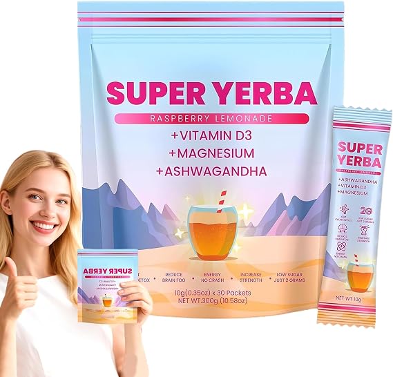 30 Servings Instant Tea Powder, Super Mate Raspberry Lemonade Tea Powder, Raspberry Lemonade Flavour, Natural Plants Mate Tea Powder