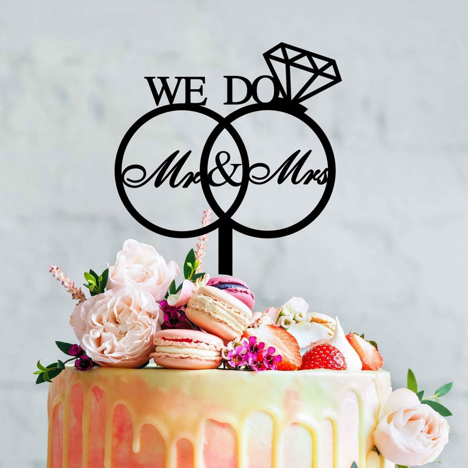 We Do Wedding Cake Topper, Black Acrylic Mr and Mrs Cake Decoration Sign, Diamond Ring Design, Bridal Shower Wedding Party Decor Supplies