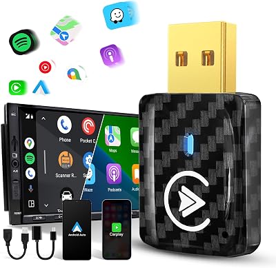 2in1 Carplay Wireless Adapter Android Auto Wireless Adapter, Mini USB Small Dongle Fast Auto Connect, Car Play Play Plug, for Apple iPhone iOS & Android 11, OEM Wired Car Model 2017, Black