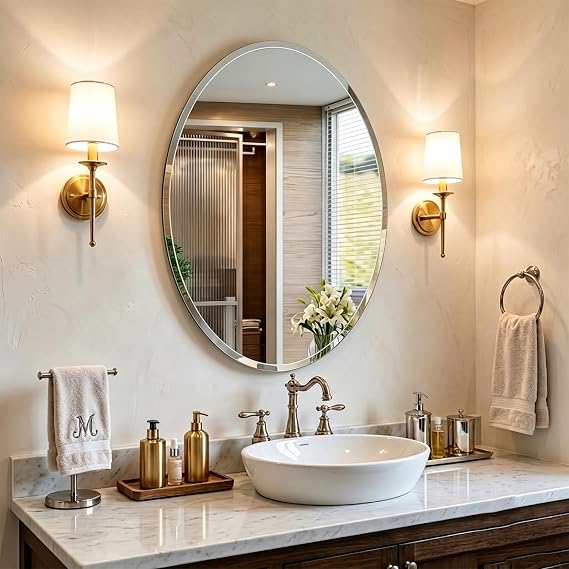 Frameless Oval Mirror, 20x28 Inch Beveled Bathroom Mirrors for Over Sink, Tempered Glass Oval Mirrors for Vanity, Living Room, Bedroom, Entryway