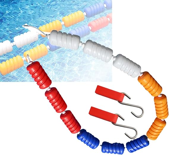 3.3ft-60ft Floating Pool Safety Divider Lane Line with 2 Hooks, Pool Anti-Wave Safety Rope for Dividing Shallow Swimming Competition Lanes Dividable Depth(Nylon,1m/3.3ft)