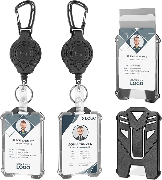 2 Pack Heavy Duty Retractable Badge Reel with ID Card Holder, Black
