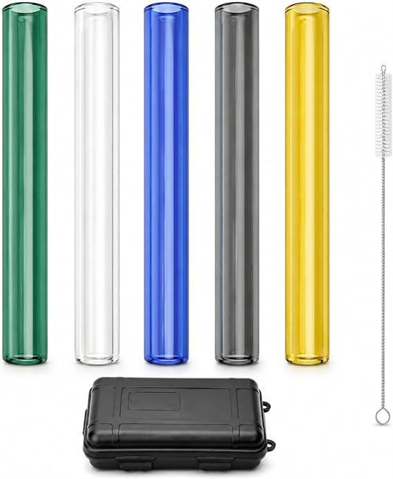 4 Inch Glass Tubes, 5 Pack Multicolor Borosilicate Glass Tubing Set