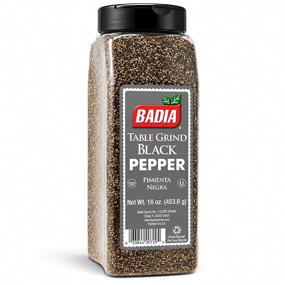 Badia Black Pepper Table Grind, 16 oz - Freshly Ground Flavor | Premium table grind black pepper adds bold flavor to meats, eggs, vegetables, soups, salads, sauces, and everyday cooking