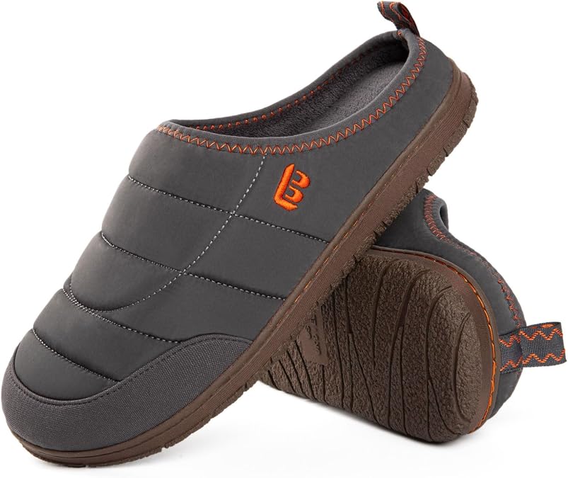 LongBay Mens Slip on Slippers Two-Tone Memory Foam House Shoes Outdoor Gift