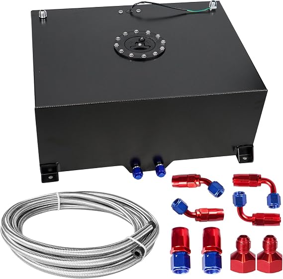 20 Gallon 80L Fuel Cell Polished with Cap/Level Sender/12FT Oil Feed Line Black