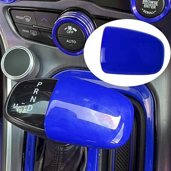 Gear Shift Knob Trim Cover Decal Accessories Compatible with Dodge Challenger 2015-2021 (Blue)