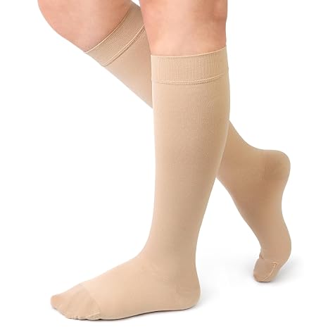 Beister Closed Toe Knee High Calf Compression Socks for Women & Men, Firm 20-30 mmHg Graduated Support for Varicose Veins, Edema, Flight, Pregnancy, Beige, Small | Firm graduated support; calf coverage; circulation, edema, varicose veins, pregnancy, travel and long-shift comfort