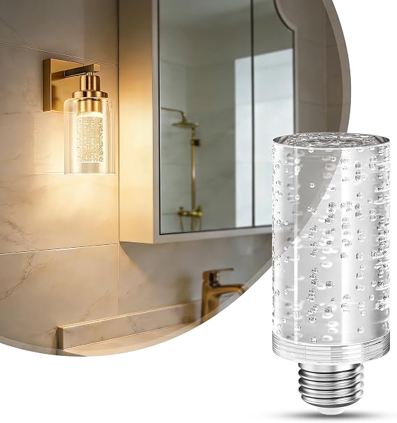 LED Light Bulbs, 3000K Dimmable Decorative Bubble Light Bulb | 1 Pack 40 Watt Equivalent Modern Acrylic Bulbs, E26 Warm White, 5W Suitable for Vanity Lights Chandelier Wall Sconce
