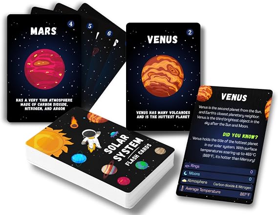 Solar System Flash Cards Educational Teaching Science Children Kids, Planets Solar System Cards, Fun Facts