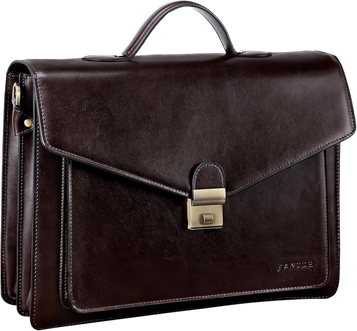 Banuce Leather Briefcase for Men with Lock Fits 14 inch Laptop