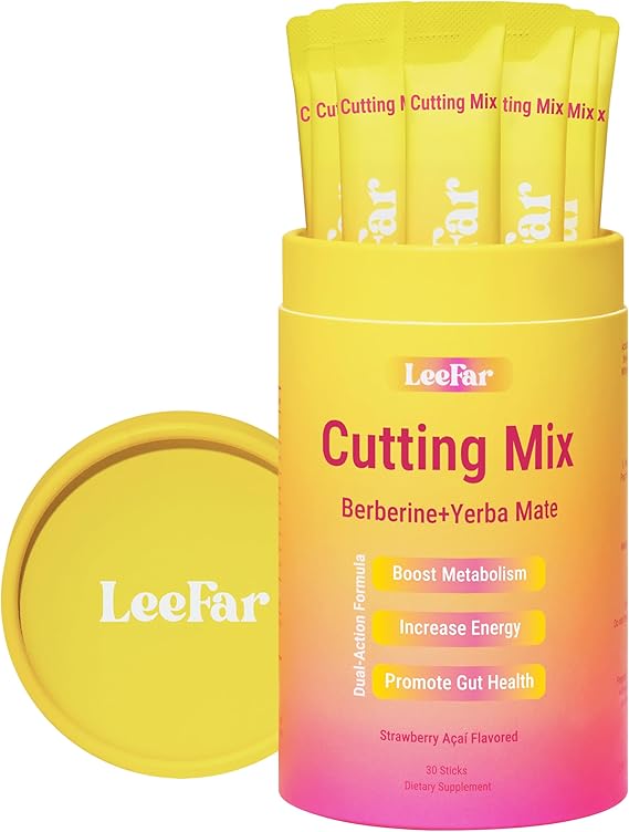 Cutting Drink Mix - Berberine, 5-HTP & Yerba Mate for Satiety Signaling, Metabolism & Gut Health - Strawberry Acai Flavored, 30 Count