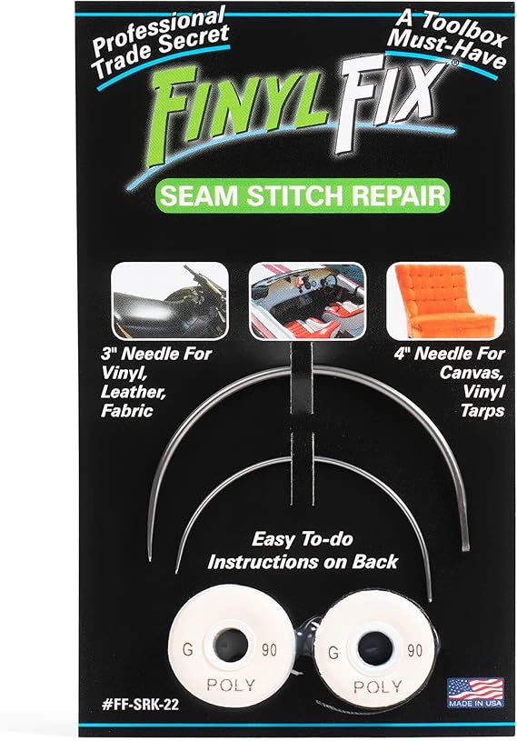Finyl Fix Seam Stitch Repair Kit | Restore Seam Damage on Vinyl, Fabric, Leather, Heavy Canvas on Car/Boat Seats, Furniture, Clothes | Vinyl Repair Kit, Sewing Kit with Black & White Thread