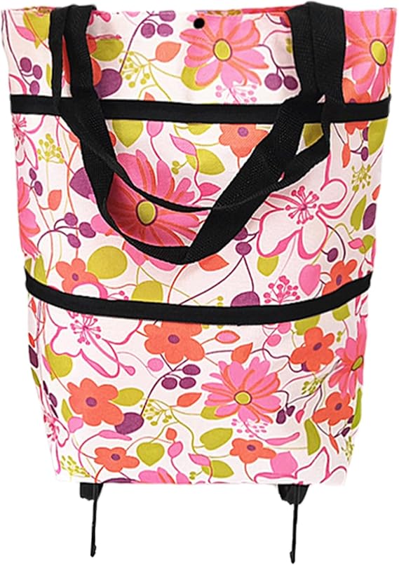 Foldable Shopping Bag with Wheels Waterproof Soft Shopping Trolley Tote Bag