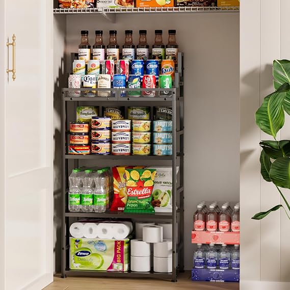 Dmevkic 6-Layer Pantry Organizers and Storage,Metal Adjustable Shelves,Standing Storage Shelf for Kitchen Appliances, Canned Goods, Snacks, etc.23.62" Lx11.81 Wx47.01 H,Black