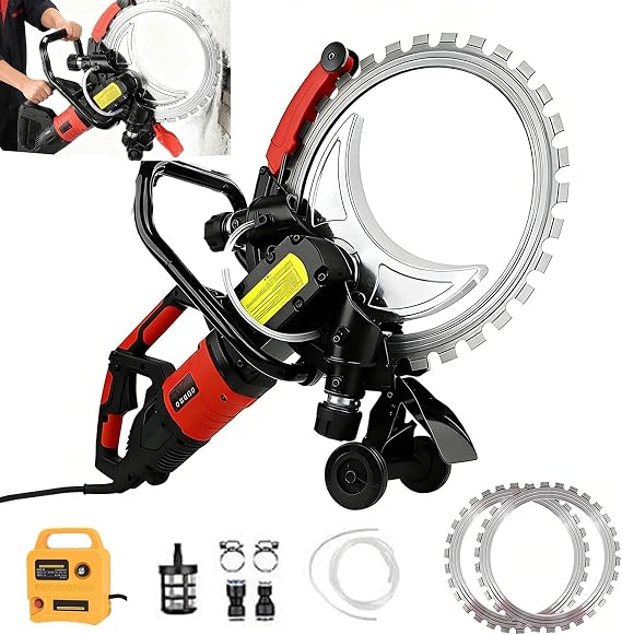 Electric Concrete Saw for Cutting Holes/Windows/Doors, Ring Concrete Saw Includes Water Line, Pump and 2 Thickened Titanium Alloy Diamond Blade(9500W)
