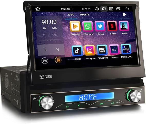 Erisin Android 14 8-Core 4GB RAM+64GB ROM Single Din Detachable Car Stereo DAB+ Radio GPS Sat Nav 7 Inch 1 Din Touch Screen Bluetooth 5.0 Support Wireless CarPlay Android Auto WiFi RDS DVR ADP2 SWC