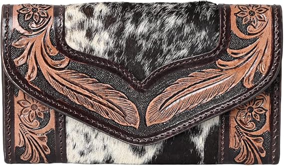 Women's Western Leather Rustic Rose Boohoo Buckaroo Trifold Handmade Hand Wallet - Stylish and Functional Cowhide Clutch