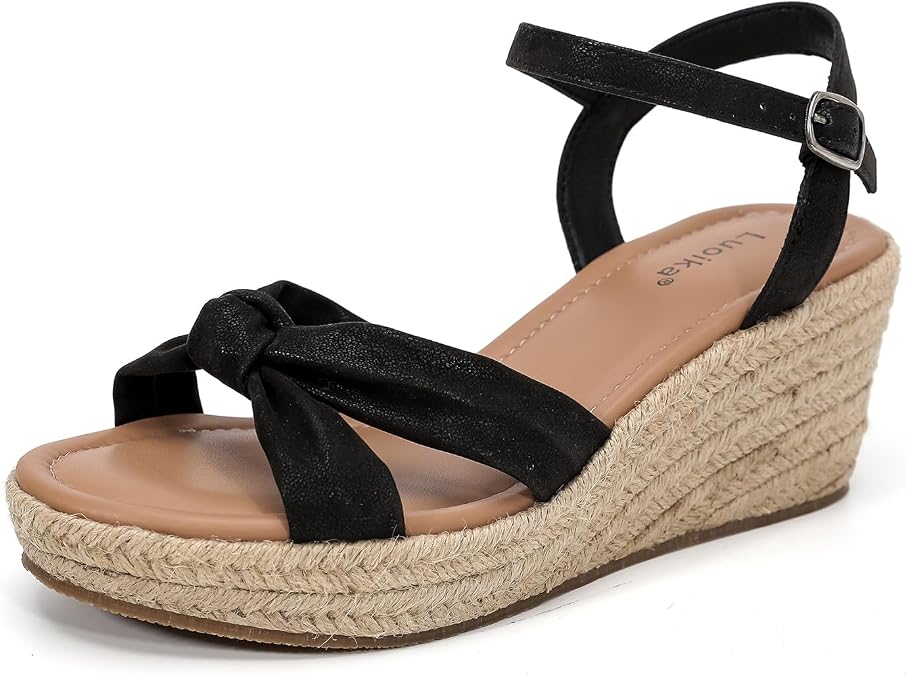 Luoika Women's Wide Width Ankle Strap Wedge Sandals