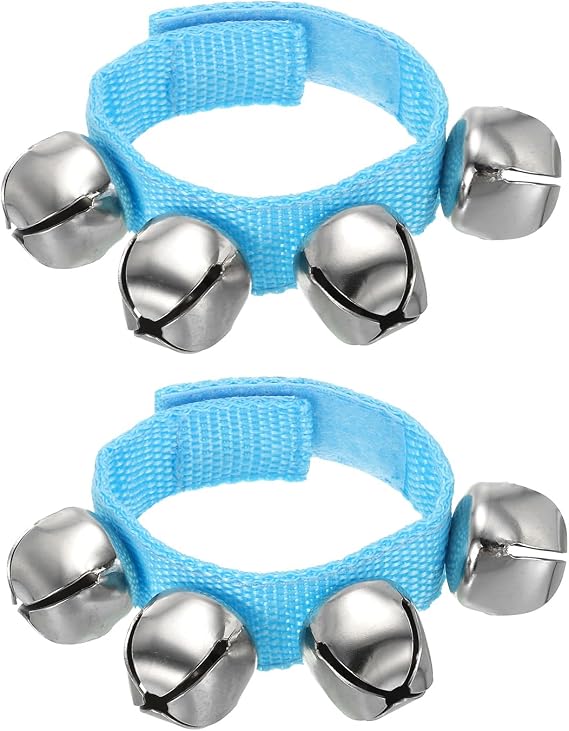 PATIKIL 2pcs Wrist Bells, Jingle Bells Ankle Bells Wrist Bells Bracelet Percussion Instruments Musical Rhythm Band 4 Silver Bells for Party Christmas,
