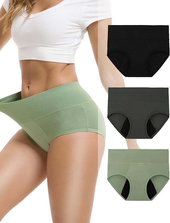 INNERSY Women's Bamboo Viscose Heavy Flow Period Underwear High Waisted Leakproof Panties 3 Pack